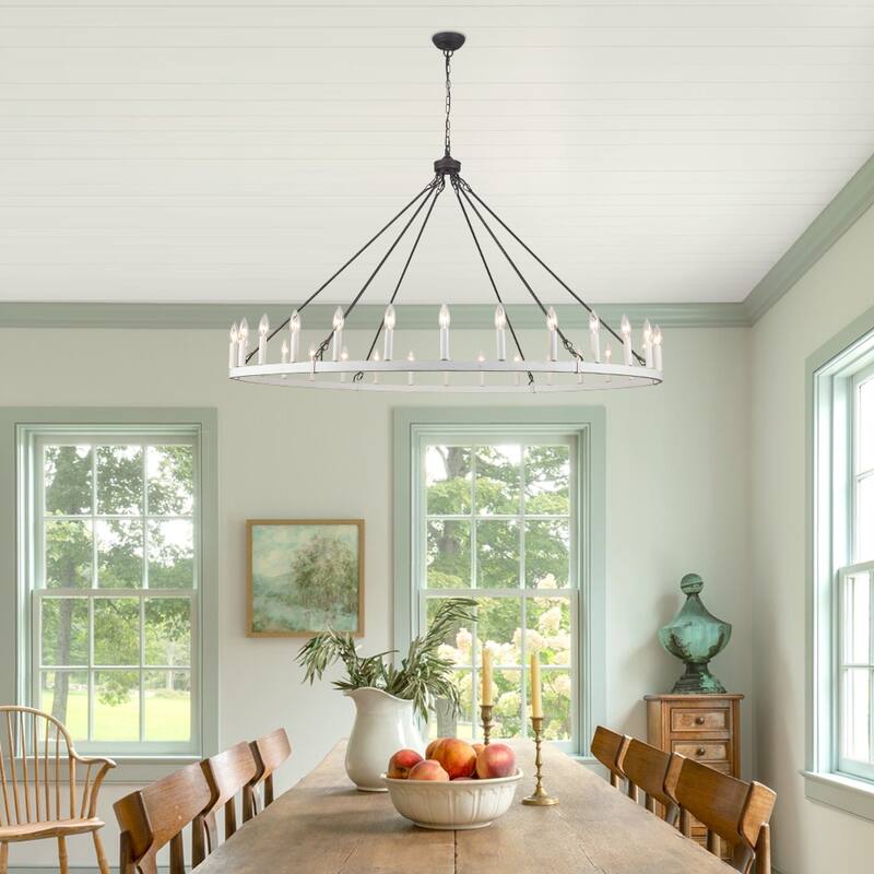 Vyolette 60 in. 30-Light Extra Large Farmhouse Round Wagon Wheel Chandelier, Classic Dining Room Living Room Chandelier