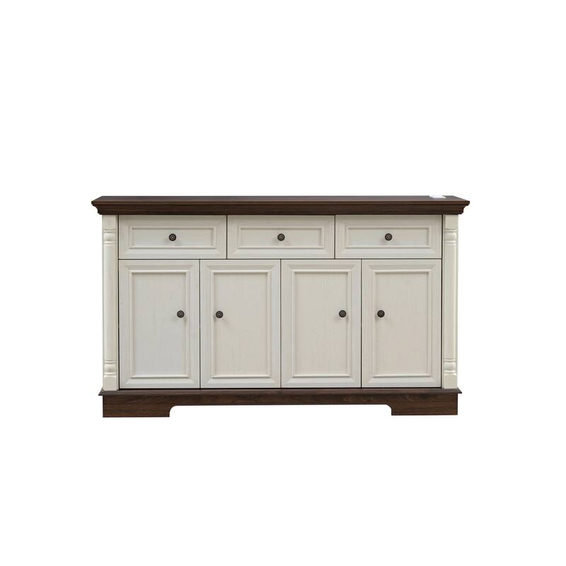 Farmhouse Roman Column Cabinet‌ – Wooden Storage Unit with Drawers & Doors, Coffee Bar & Wine Cooler for Kitchen or Hallway