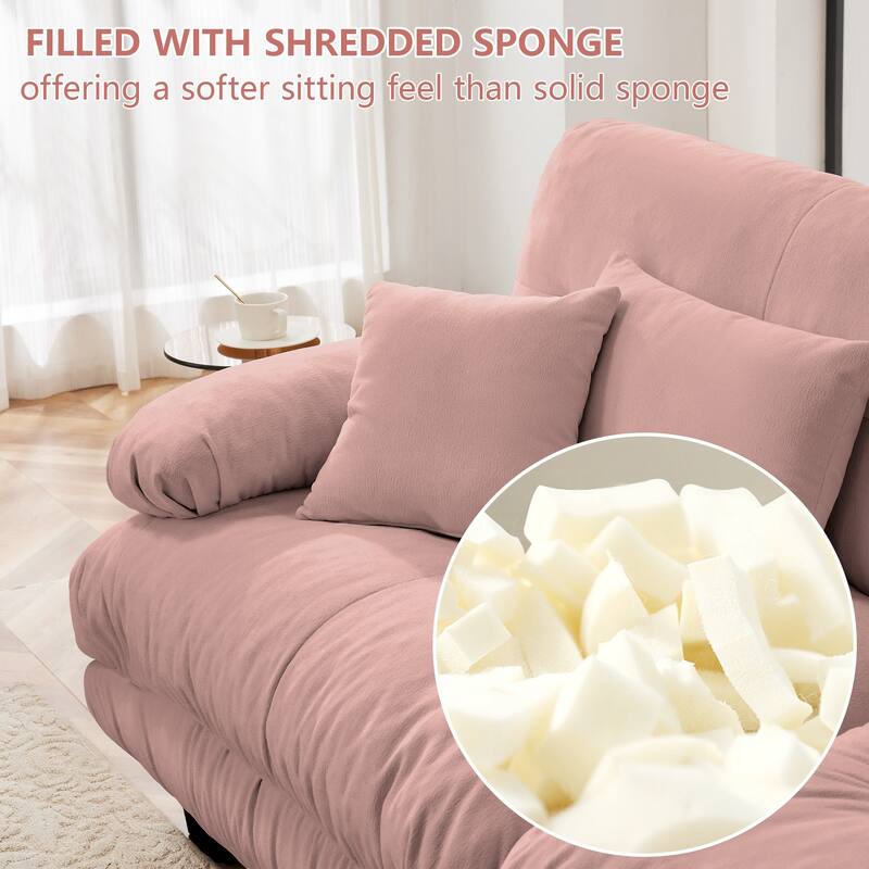 94" Upholstered Leisure Sofa, Chenille Loveseat Couch with 2 Ottoman, Deep Seat Recliner Sofa with 4 Pillows for Living Room