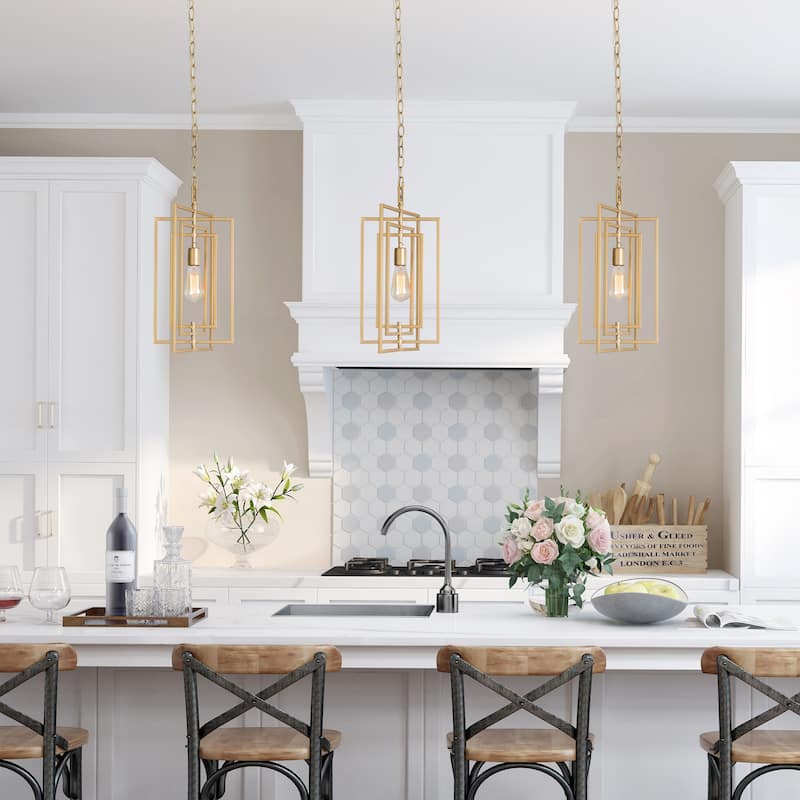 Modern Farmhouse Metal Kitchen Island Pendant 12-inch Gold Black Adjustable Lantern Light