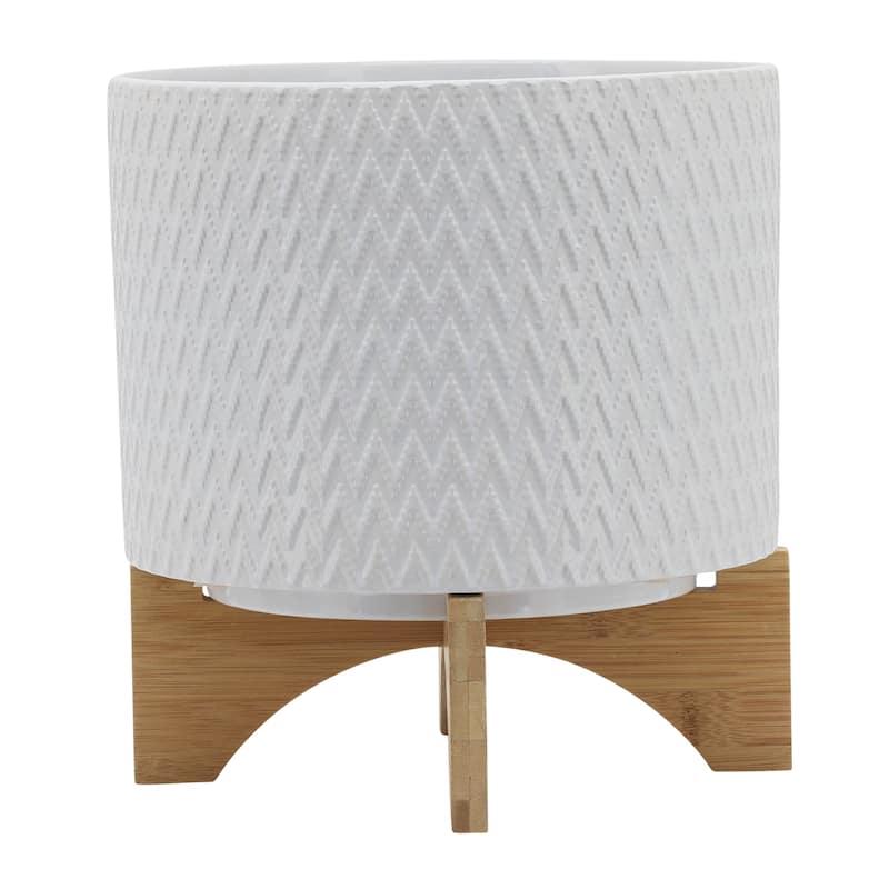 Sagebrook Home White Neutral Ceramic Planter Pot with Stand Indoor/Outdoor