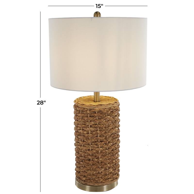 Rattan Handmade Braided Room Table Lamp with Gold Accents - Brown - Roche River Decor