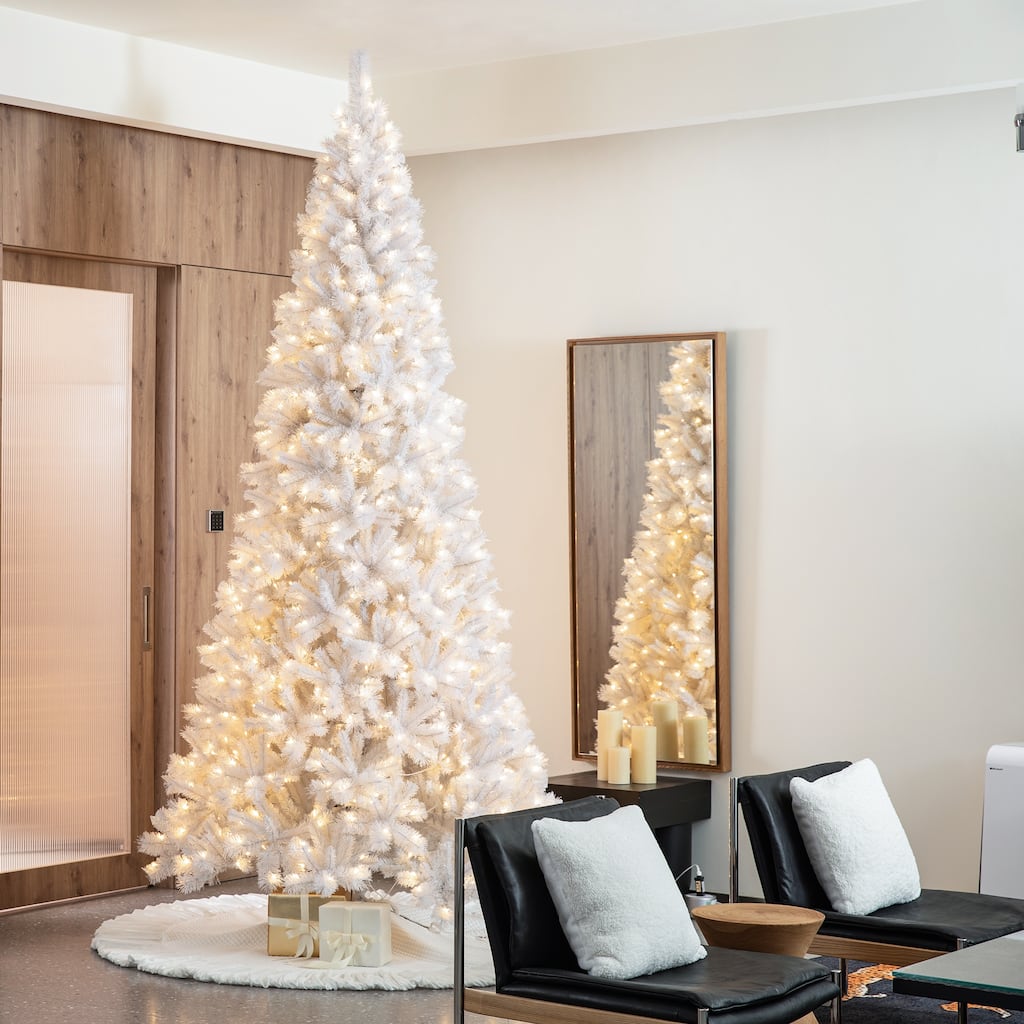 Glitzhome 8ft/10ft Pre-Lit Deluxe White Pine Slim Christmas Tree with Remote Controller