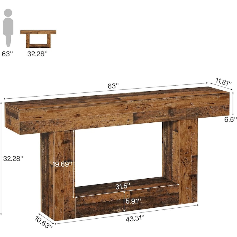 Farmhouse 2 Tiers Console Table Entryway Table with U-Shaped Base