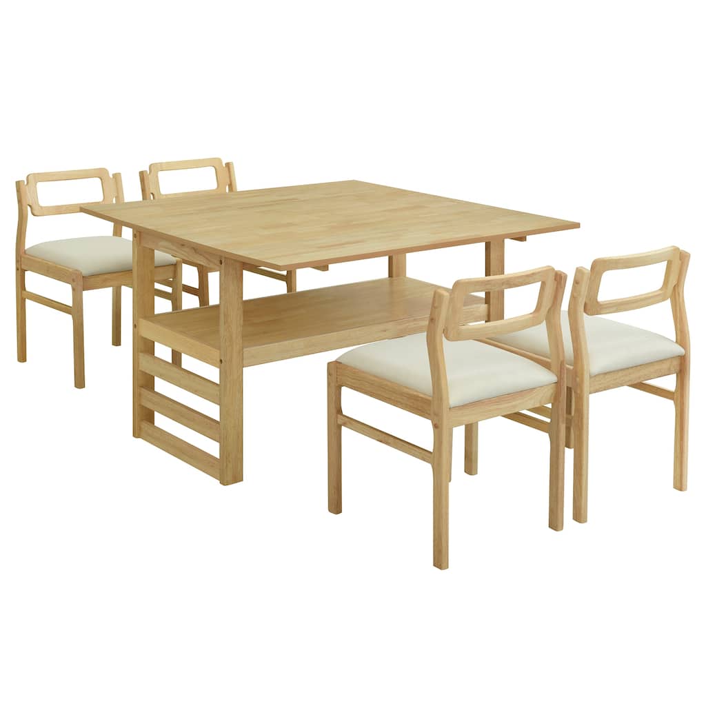 Drop-Leaf Dining Set with Extendable Table & 4 Ladder Back Chair
