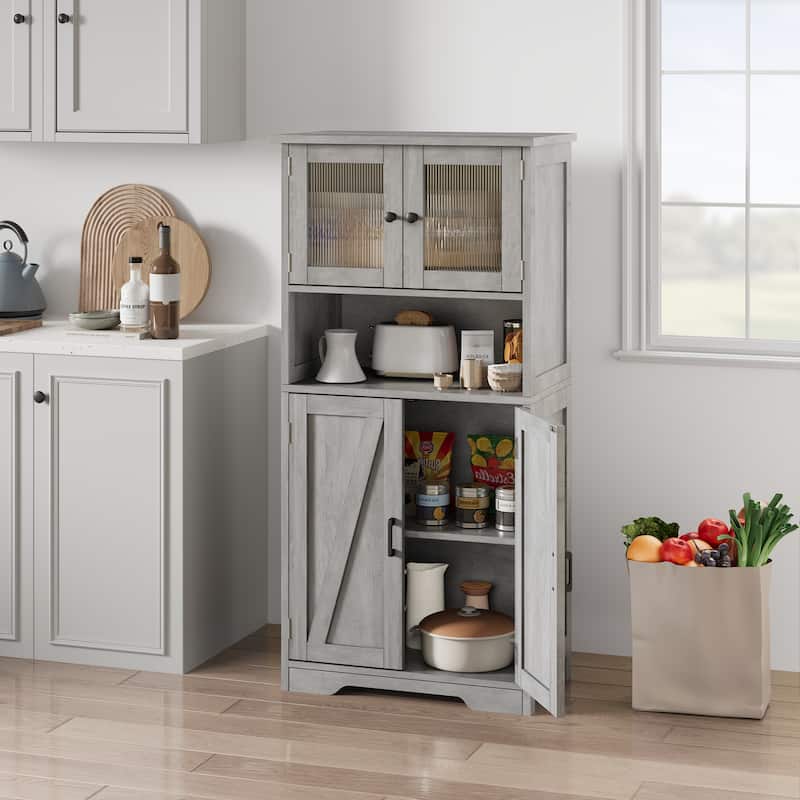 Freestanding Floor Linen Storage Cabinet with Doors and Shelves for Bathroom, Kitchen