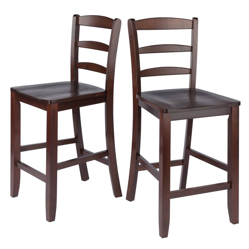 2-Pc Ladder-back Counter Stool Set, Walnut - 16.44 x 19.67 x 39.44 inches