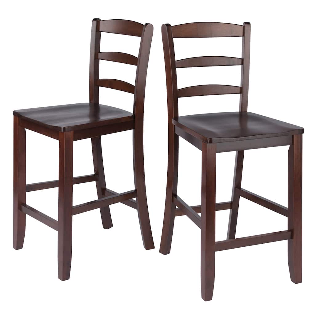 2-Pc Ladder-back Counter Stool Set, Walnut - 16.44 x 19.67 x 39.44 inches