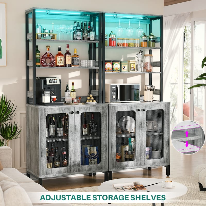 66.9'' Tall Modern Wine Cabinet Bar Cabinet with Wine Glasses Rack and LED Strip and Power Outlets