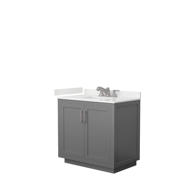 Miranda 36-inch Single Vanity, Quartz Top - Dark Gray, Nickel Trim, White Quartz Top
