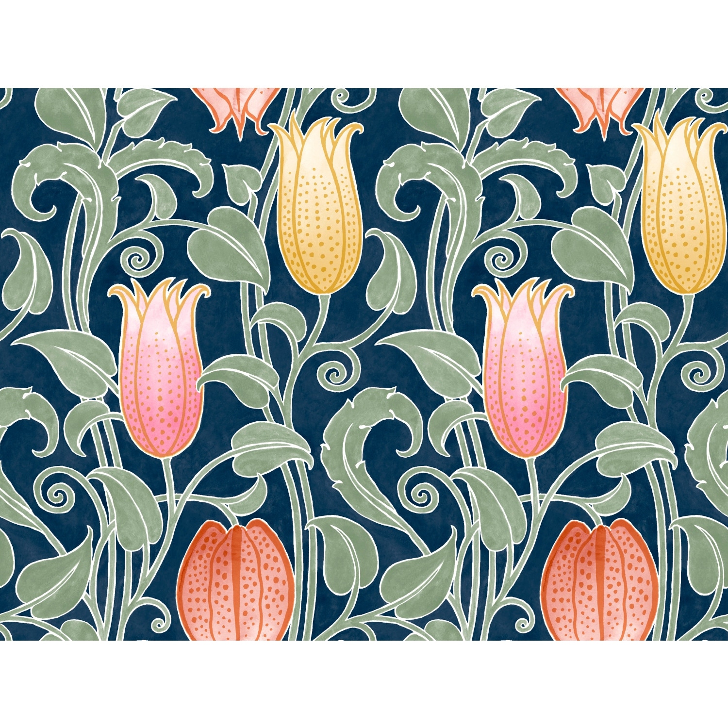 Ronald Redding Canterbury Bells Navy Wallpaper