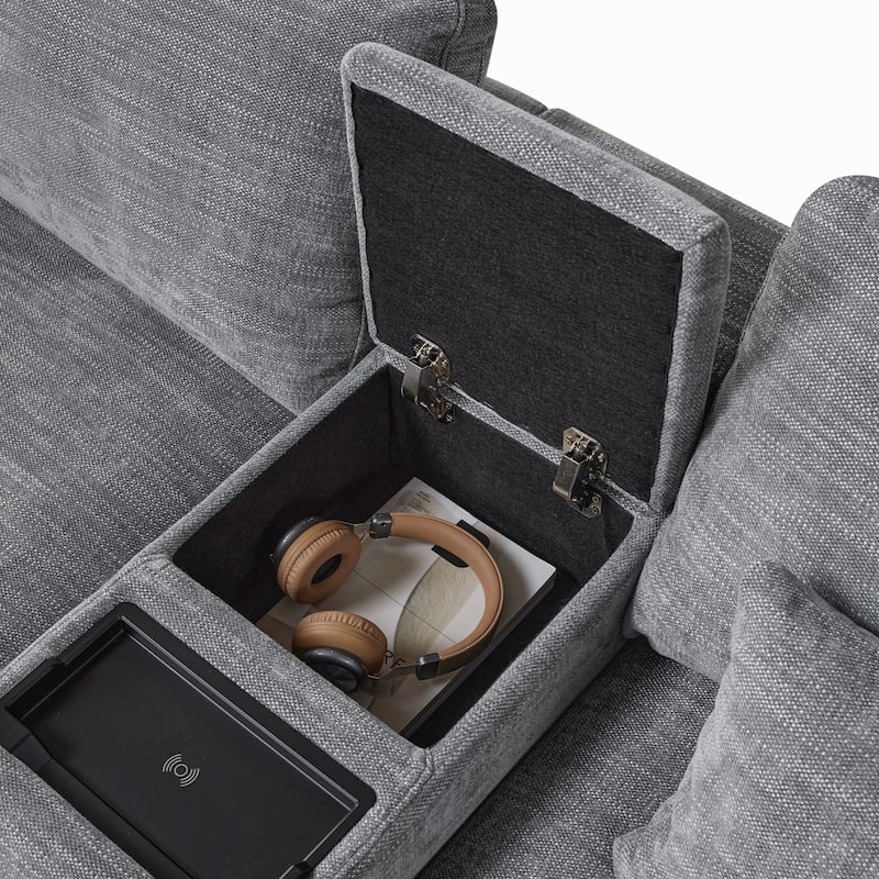 124'' L-Shaped Sectional Sofa Chenille Upholstered Cloud Couches with Multi-Functional Storage Console & Movable Ottoman