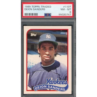 Deion Sanders 1989 Topps Traded Baseball Rookie Card #110T Graded PSA 8 - 8'6" x 11'6"