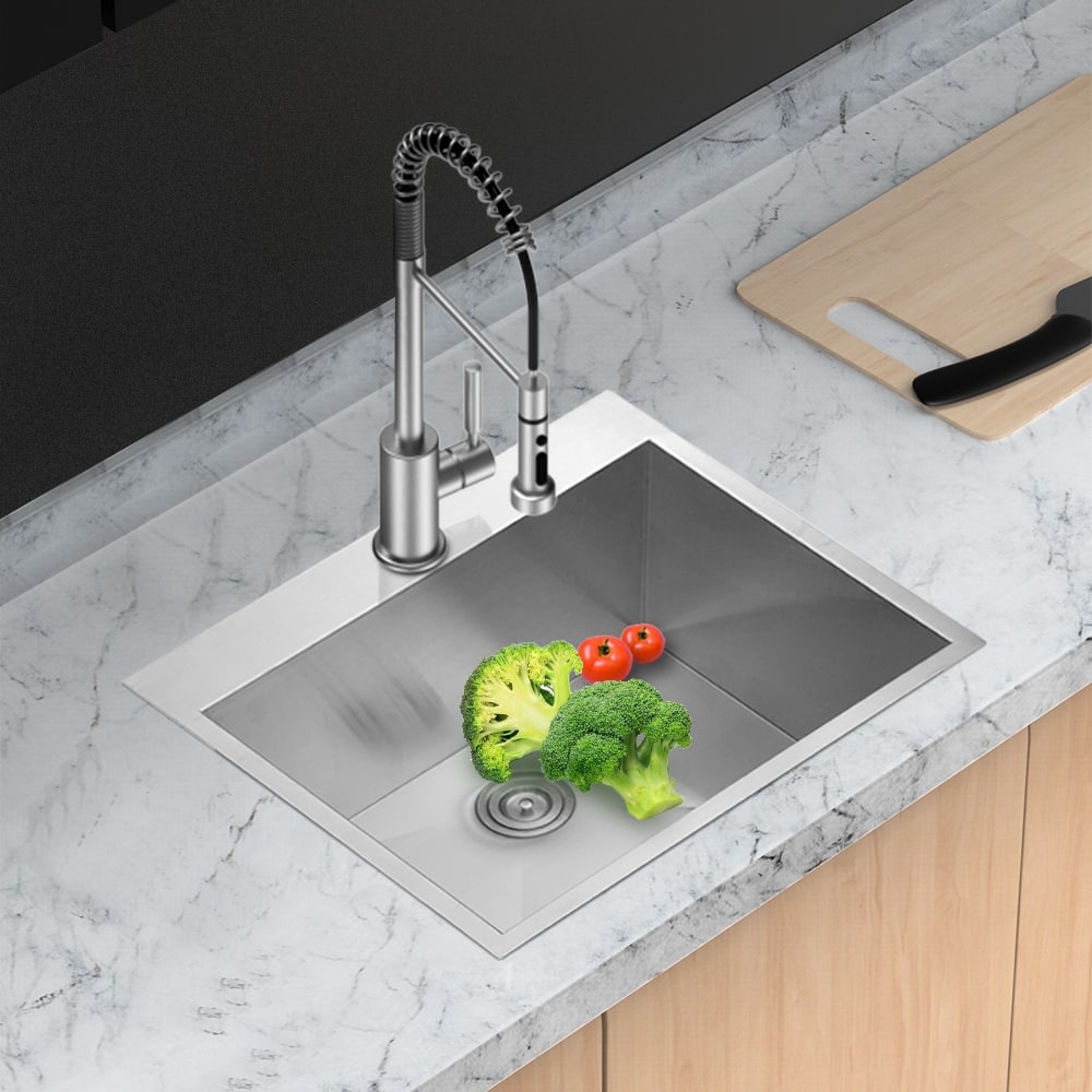 Drop-In 16 Gauge Single Bowl Stainless Steel Kitchen Sinks in Brushed Nickel