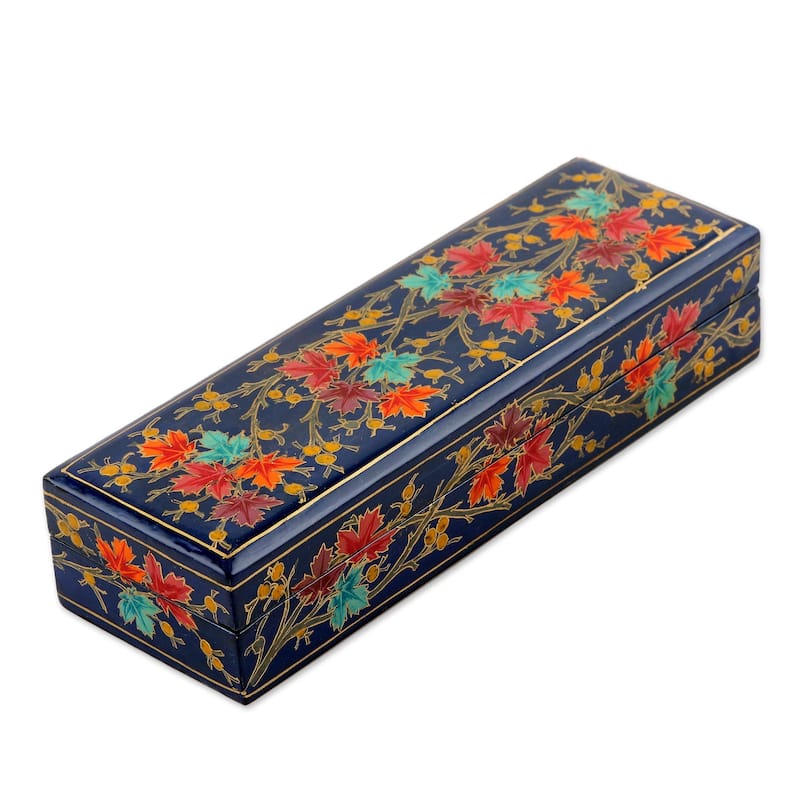 Novica Handmade Chinar Pride In Blue Papier Mache Pencil Box