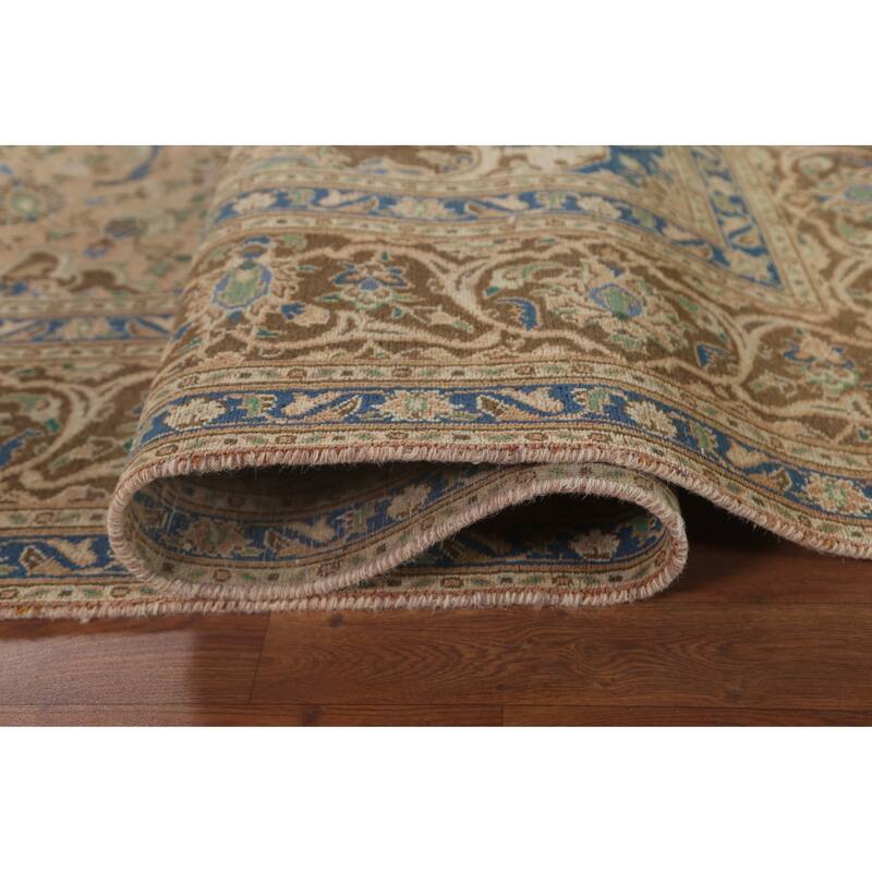 Traditional Mashad Persian Vintage Rug Handmade Orange Wool Carpet - 6'4"x 9'2"