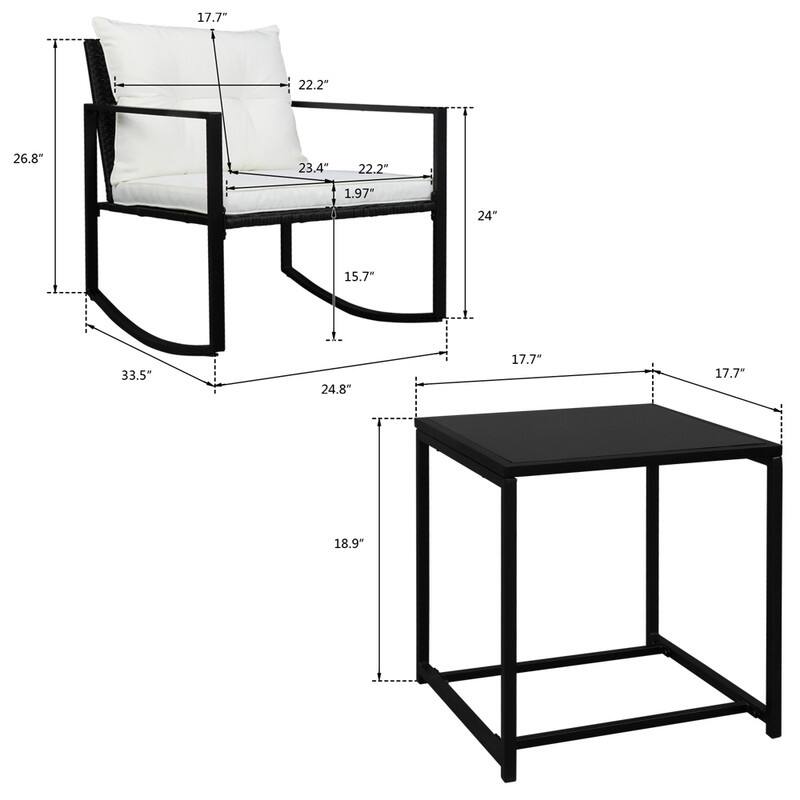 Outdoor 3-Piece Wicker Furniture Set Rocking Conversation Set with Cushions