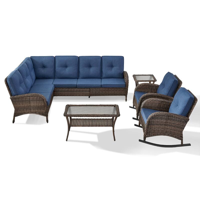 Gymojoy L-Shaped Outdoor Sectional Sofa Set, PE Wicker Couch with Water-Resistant Olefin Cushions