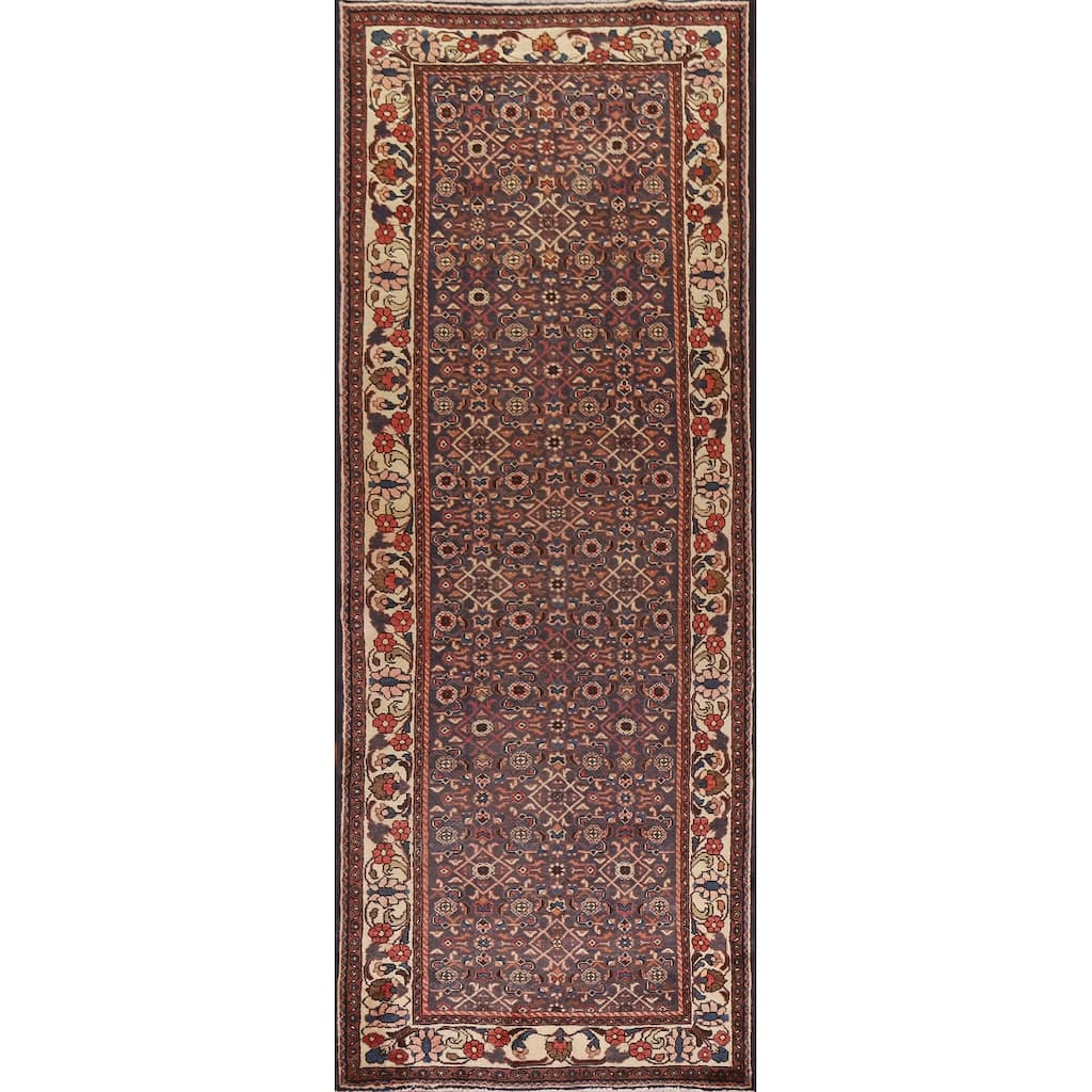 Hand Knotted Oriental 100% Wool Carpet Traditional All-Over Navy Blue & Blues Mahal Runner Rug - 10' 3'' X 3' 7''