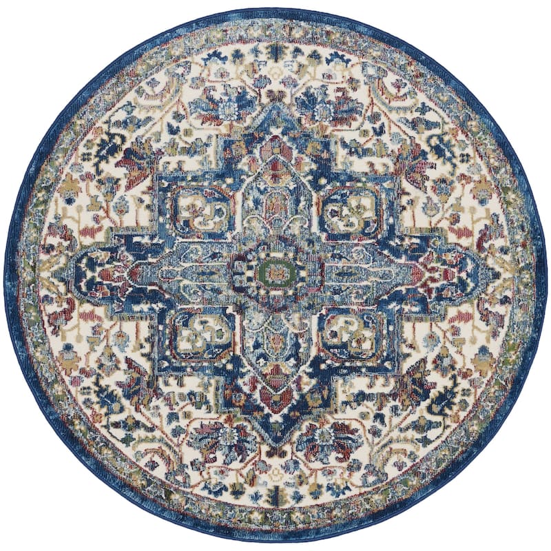 Power Loomed Distressed Geometric Floral Non Skid Area Rug - 48' X '48' X '0.5