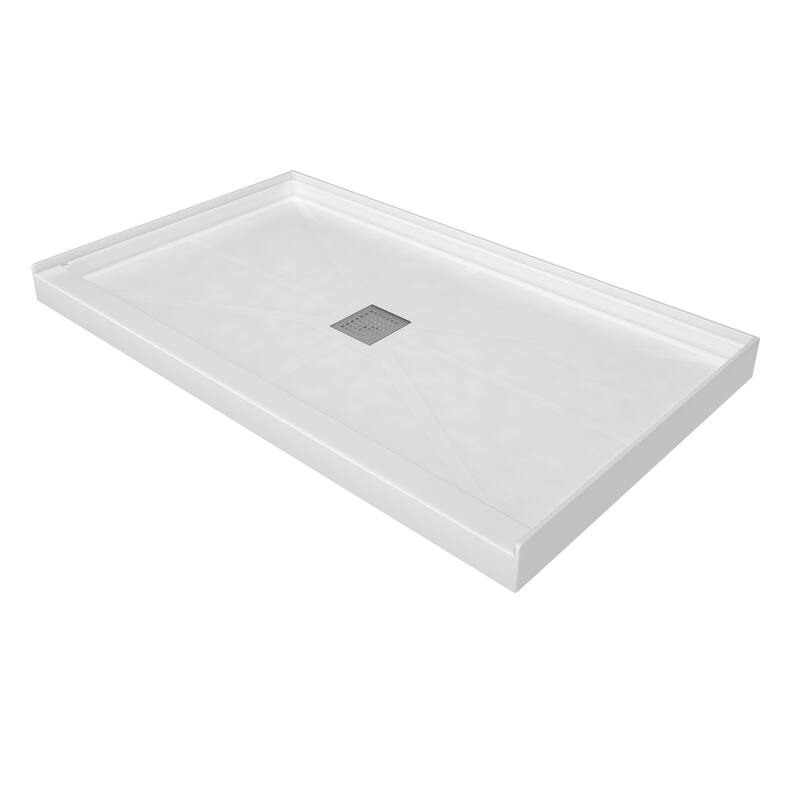 60 in. x 36 in. Elegant White Single Threshold Anti-slip SMC Rectangular Shower Base with Drain and Stainless Steel Drain Cover
