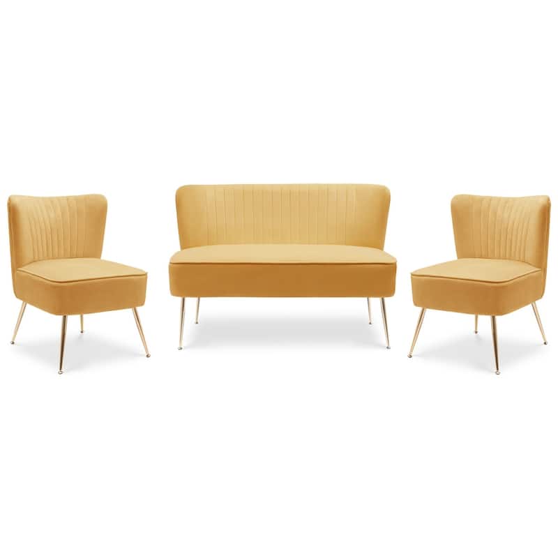 Farrah Upholstered Velvet Polyester Living Room Set With 22 inch Accent Chairs (3-Piece)