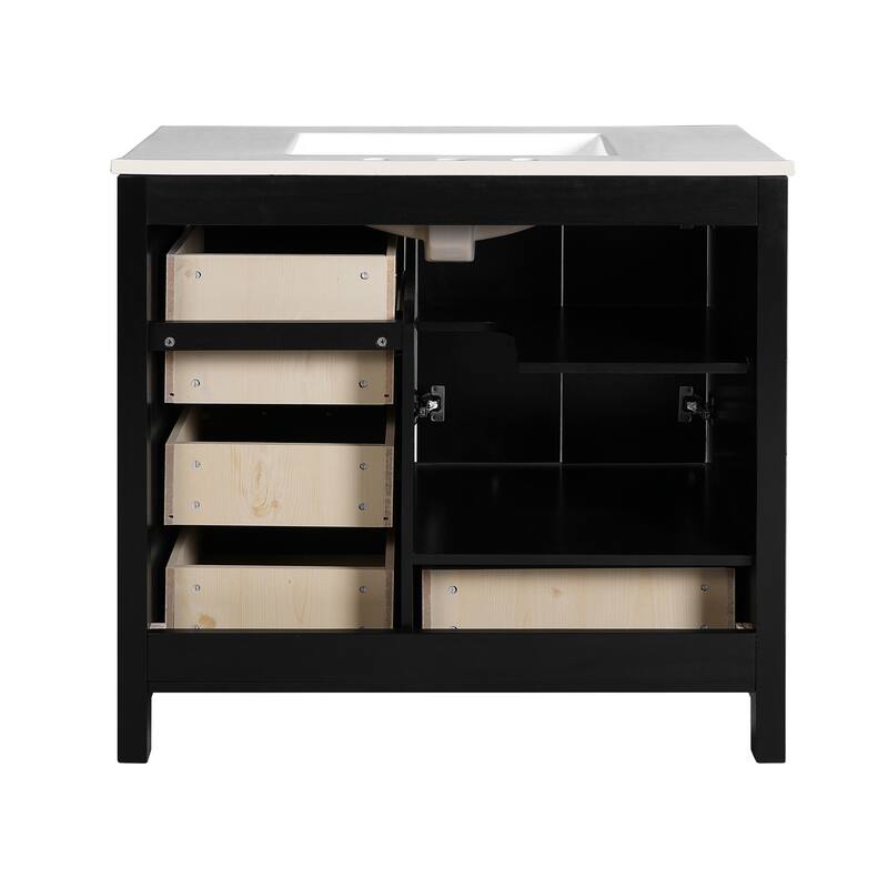 Bathroom Vanity with Ceramic Sink Combo,Freestanding Vanity Set with 4 Drawers& Soft Closing Doors