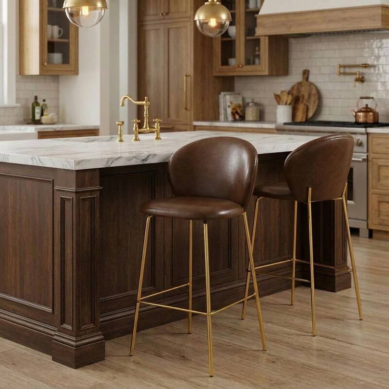 Roomfitters Kira Indoor Upholstered Bar Stools with Gold Plated Metal Legs, Fabric Set of 2 - Set of 2