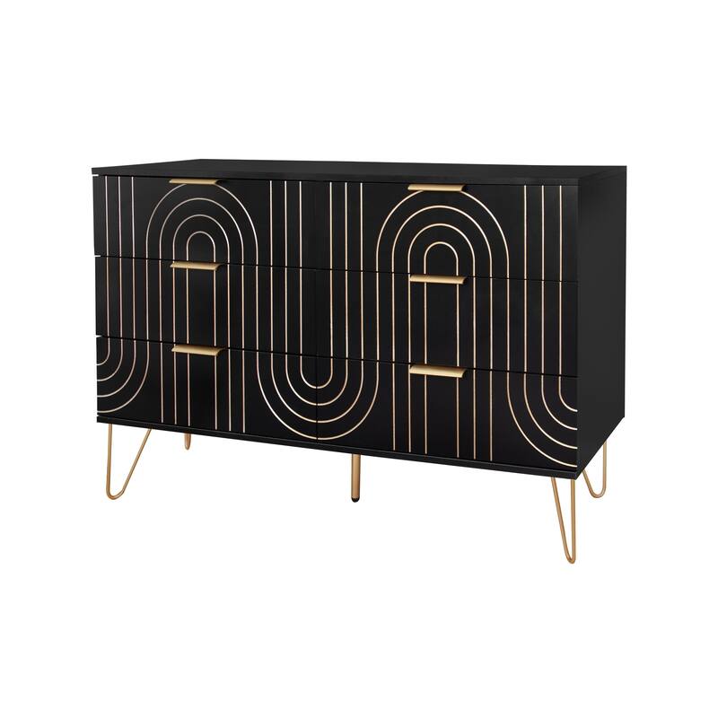 Modern 6 Drawer Dresser, Modern Dresser with Metal Handles