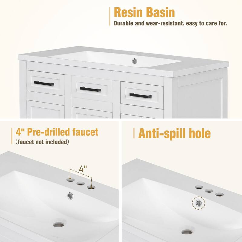 36 Inch Bathroom Vanity Cabinet with Resin Sink 4 Drawers 2 Doors