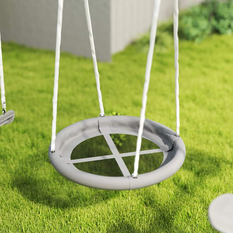 Outsunny 5-in-1 Kids Swing Set Backyard Playground Set, Metal Swing Set Kids Outdoor Playset Playground Equipment