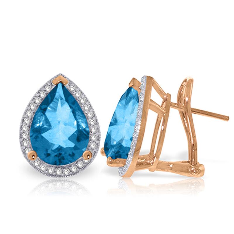 9.32 Carat 14K Solid Gold French Clips Earrings Diamond Blue Topaz - Rose