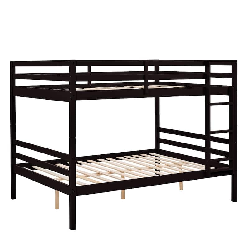 Full over Full Wooden Bunk Bed,High Guardrail,Ladder,Kids Teens,Dorm