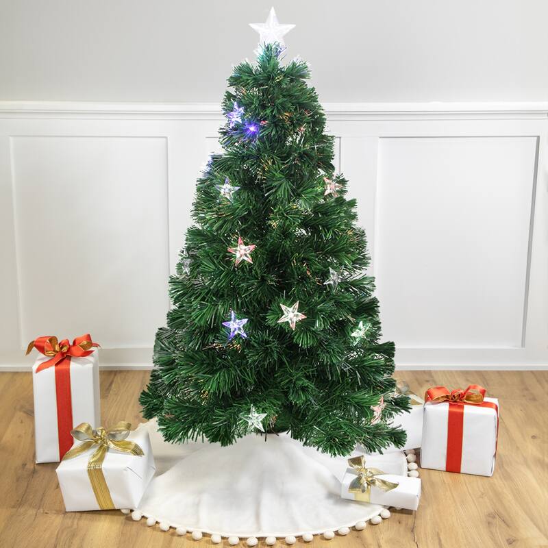4' LED Fiber Optic Artificial Christmas Tree Stars Multi Color Lights - 4 Foot