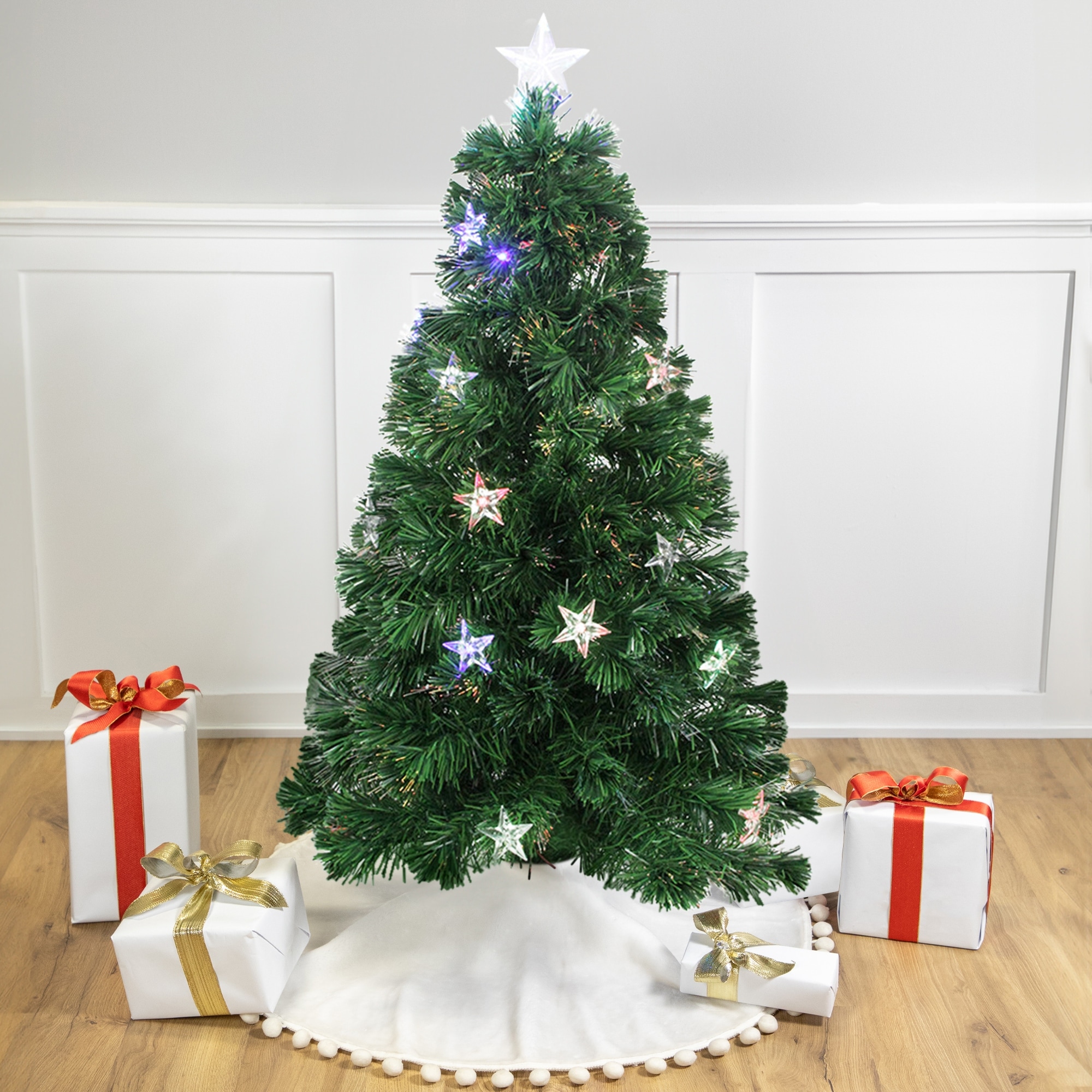 4' LED Fiber Optic Artificial Christmas Tree Stars Multi Color Lights - 4 Foot