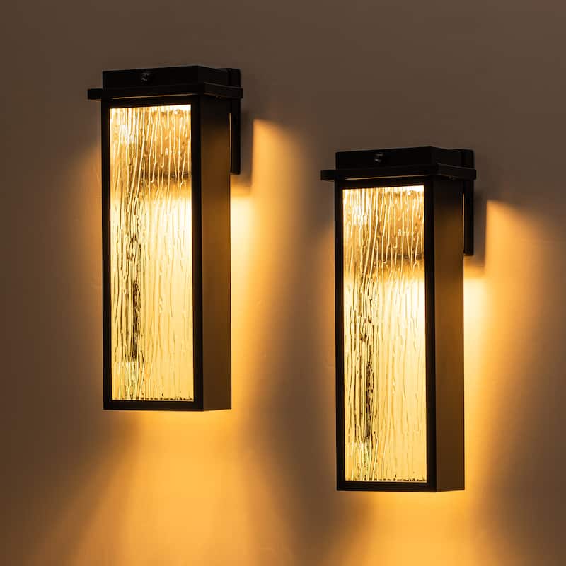 C Cattleya 2-Pack Integrated LED Dusk to Dawn Outdoor Wall Sconce Light with Ripple Glass