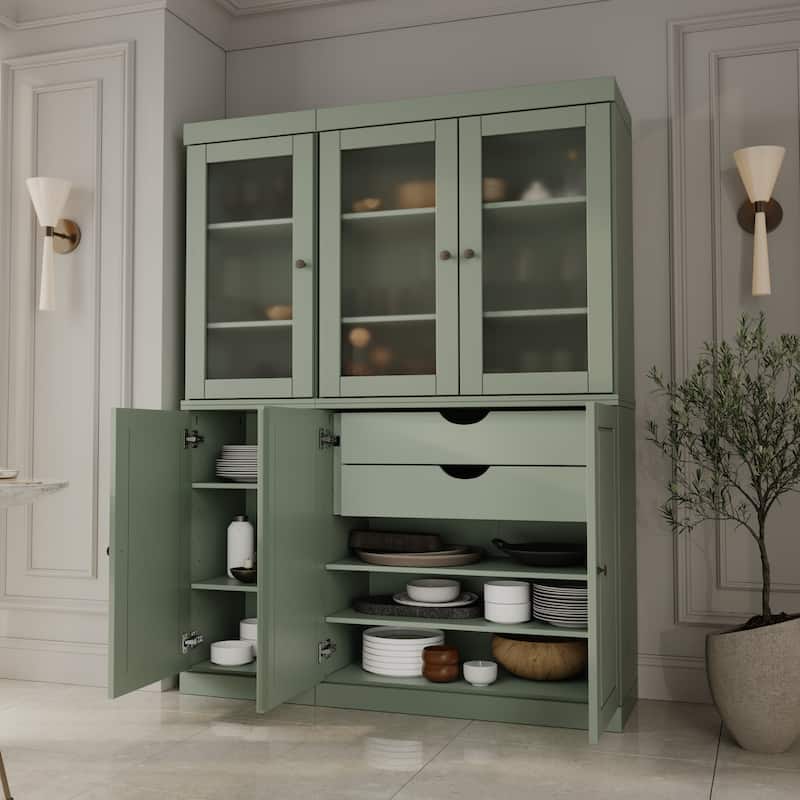 Palace Imports 100% Solid Wood 48.5" Pantry China Cabinet with Frosted Glass, Solid Wood Doors and 2-Drawers