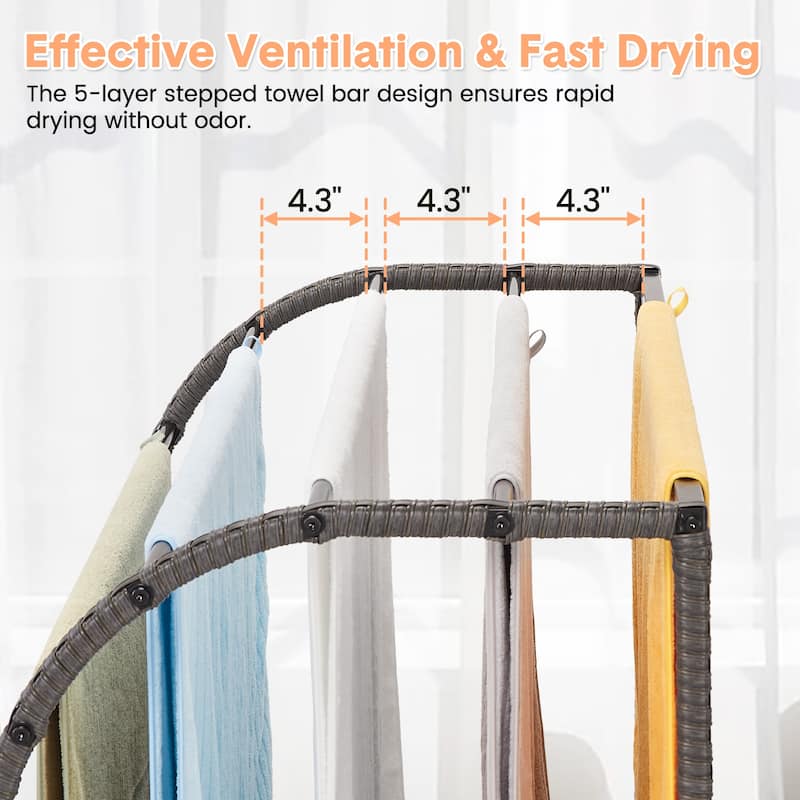 Pool Towel Rack Outdoor with Rattan 5 Bar Free Standing Poolside