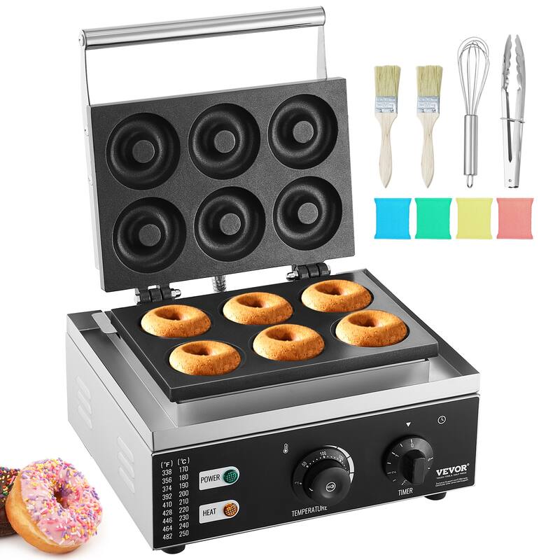 VEVOR Electric Donut Maker Commercial Doughnut Machine with Non-stick Surface for Restaurant and Home Use - 6 grids
