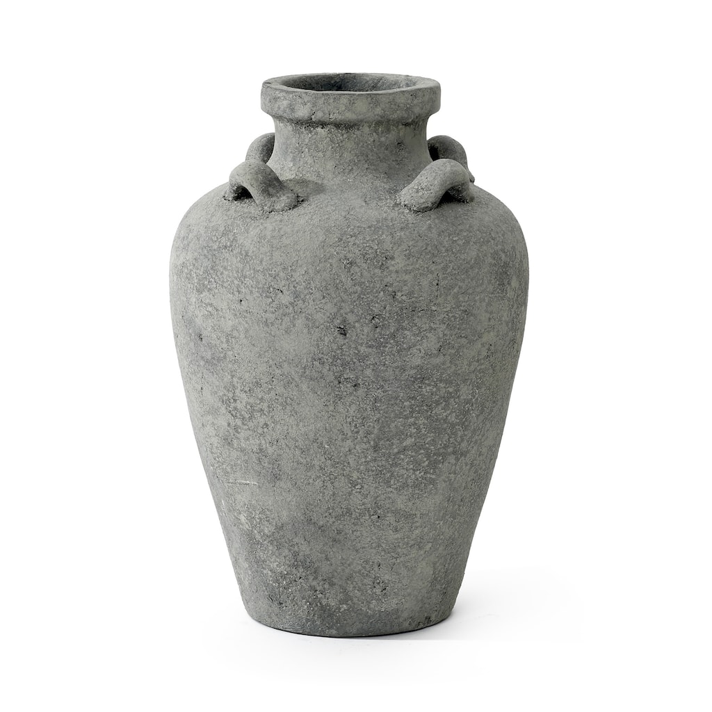 Rustic Antiqued Gray 15" Tall Terracotta Vase, Urn Pot with Handles