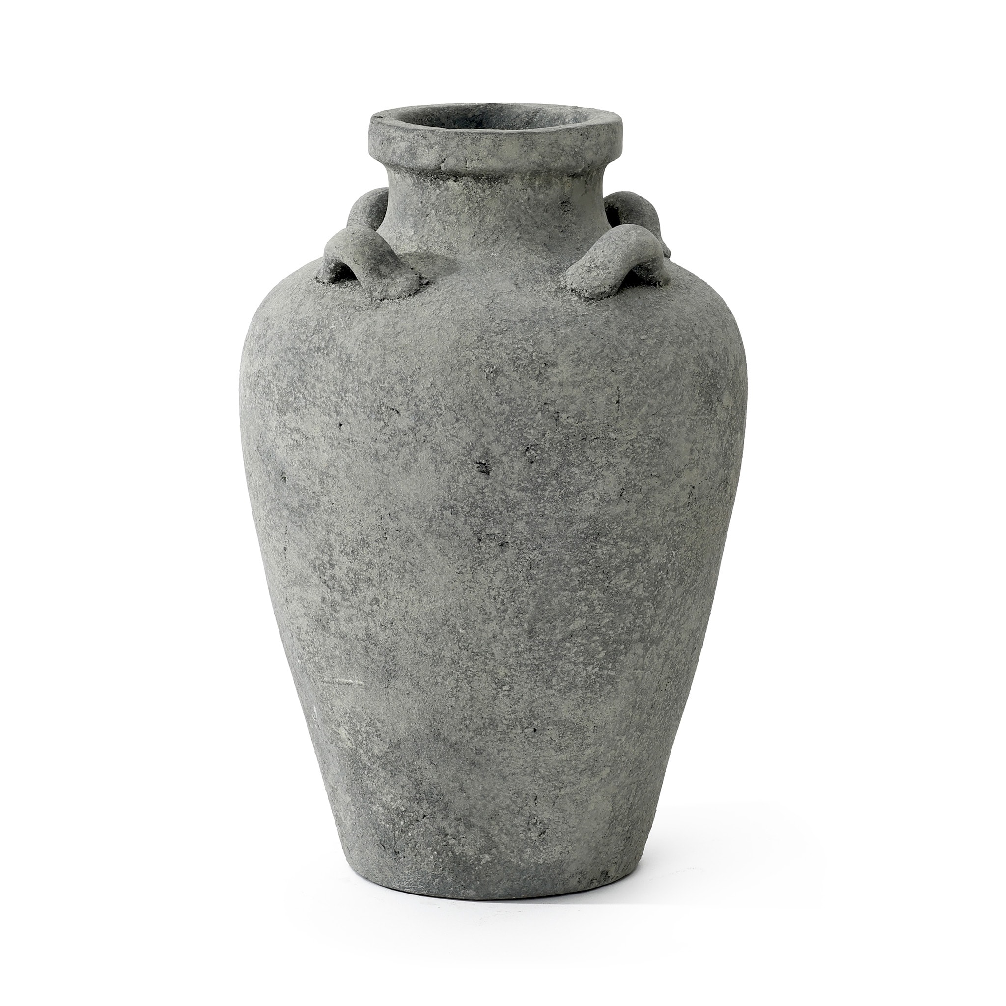 Rustic Antiqued Gray 15" Tall Terracotta Vase, Urn Pot with Handles