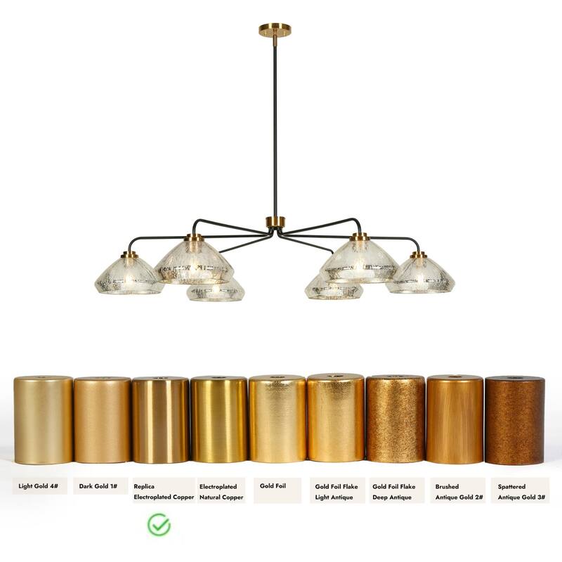 Modern Glam 6-Light Chandelier Bowl-Shape Mercury Glass Chandelier Light Fixture for Dining Room - 51.2" D × 10.2" H
