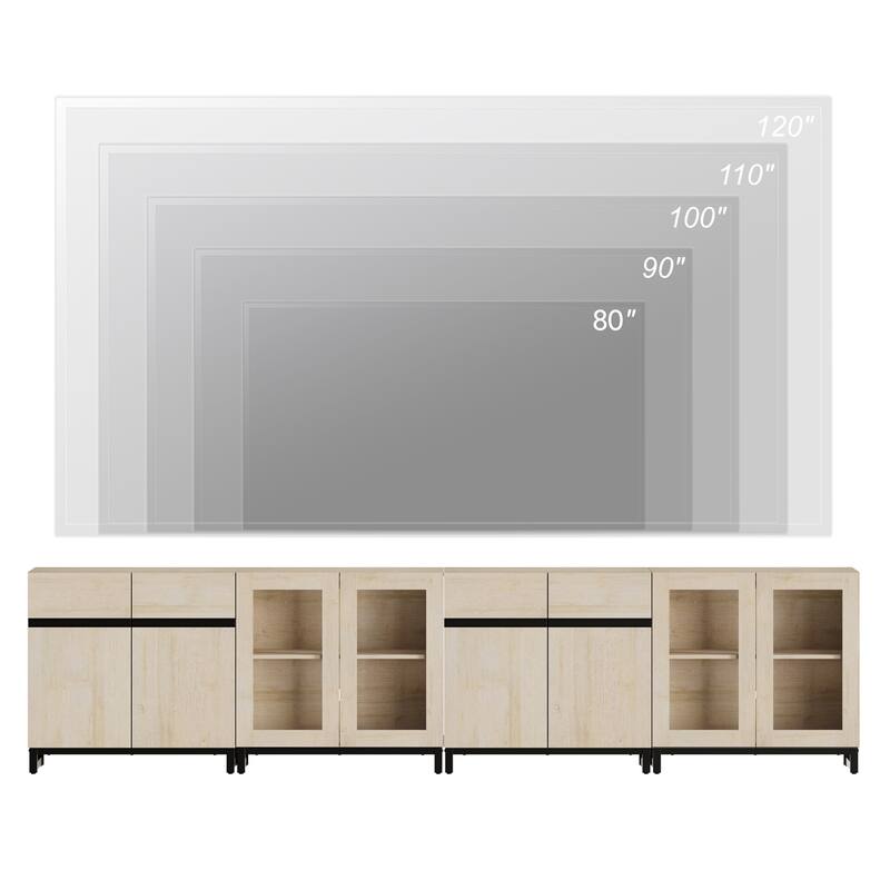 4 in 1 TV Stand for 120" TVs, Modern Entertainment Center with Glass Doors & Metal Legs