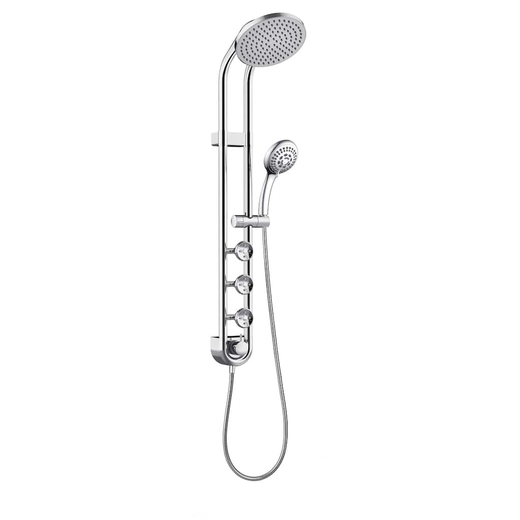 Saturn 8-in Rain Showerhead Shower System with 3-Body Jets and Multi-function Handshower Chrome