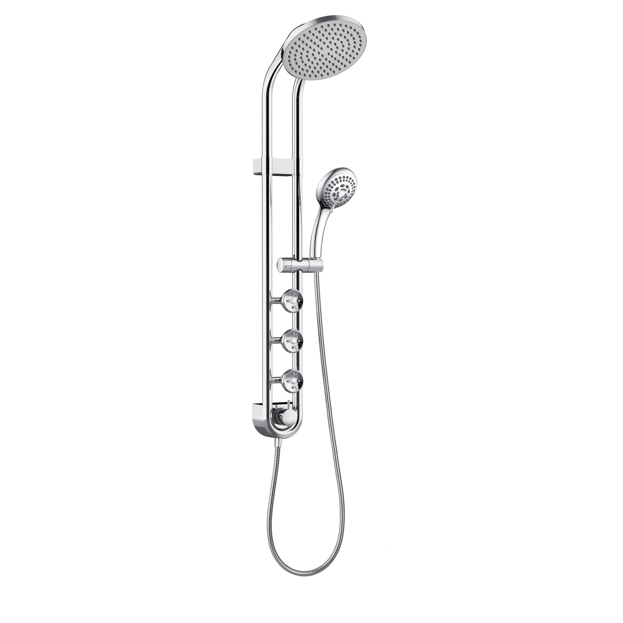 Saturn 8-in Rain Showerhead Shower System with 3-Body Jets and Multi-function Handshower Chrome