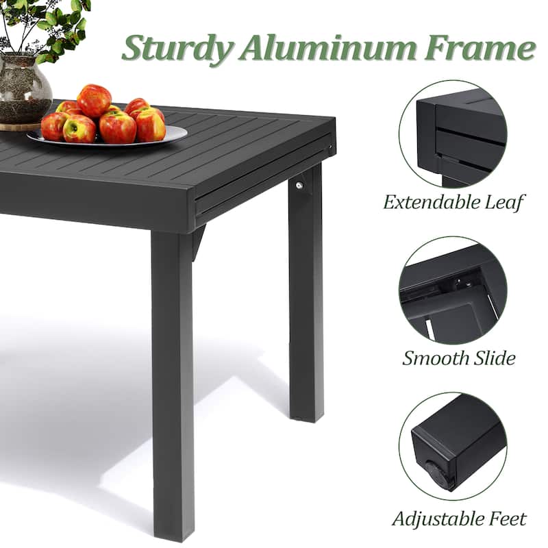 11PC Outdoor Aluminum Expandable Rectangle Patio Dining Sets Table with Rattan Chair