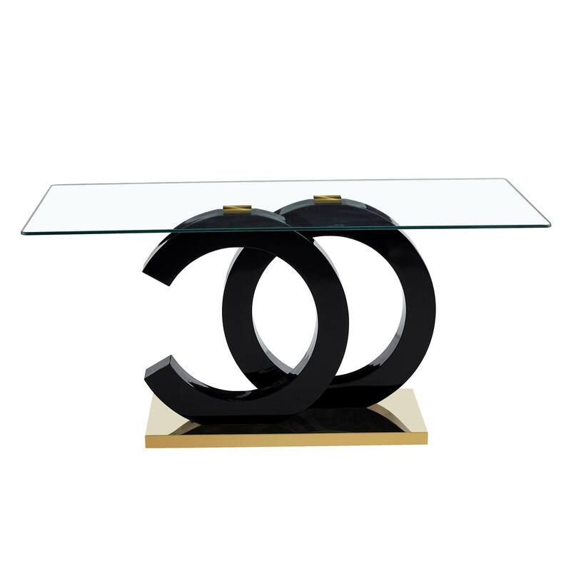 Large modern minimalist rectangular glass dining table,suitable for 6-8 people,equipped with 0.39 "tempered glass tabletop