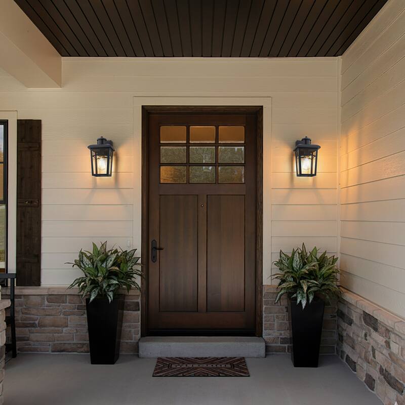 C Cattleya 2-Pack Matte Black Outdoor Wall Lantern Sconce with Clear Glass Shade