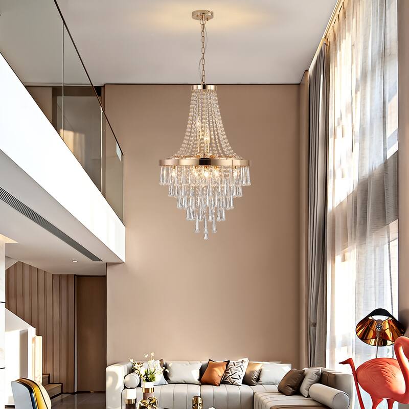 Modern Gold Crystal Chandeliers, Contemporary Luxury Pendant Ceiling Lighting Fixture, Round Gold Crystal Pendant Lighting