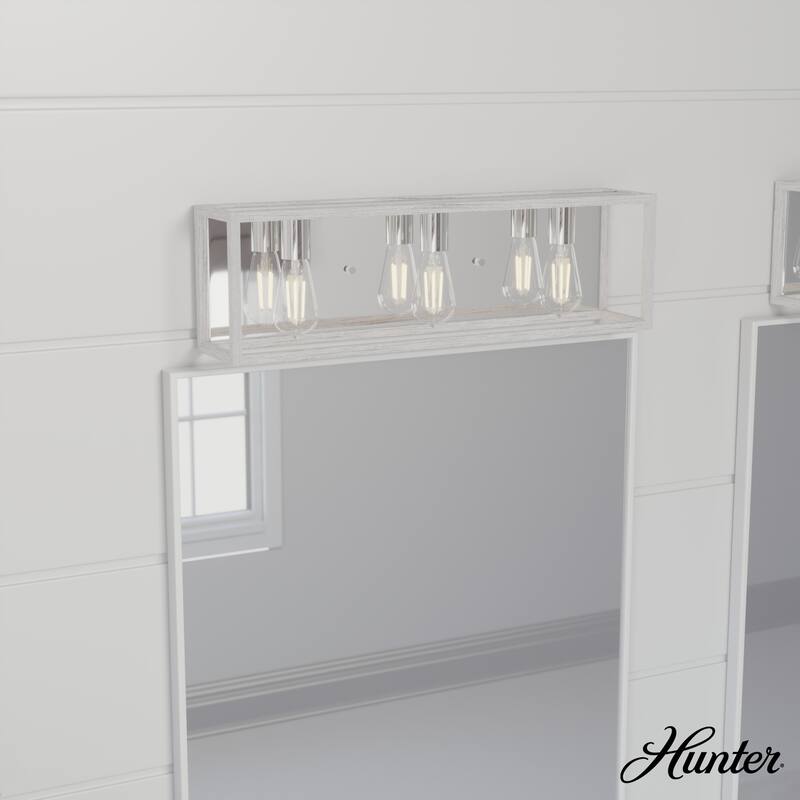 Hunter Squire Manor 3-Light Vanity - Modern Farmhouse, Transitional - Damp Rated! - Distressed White -Chrome